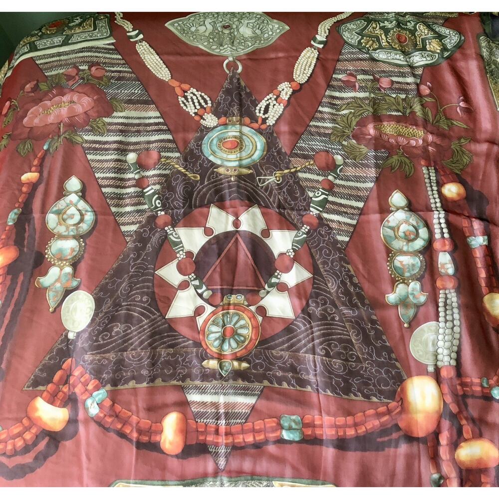 Vintage Authentic Hermès Silk Mousseline Giant Scarf 140cm Tibet